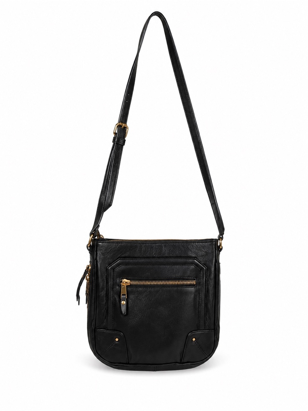Envy Black Leather Bag with Gold Zippers